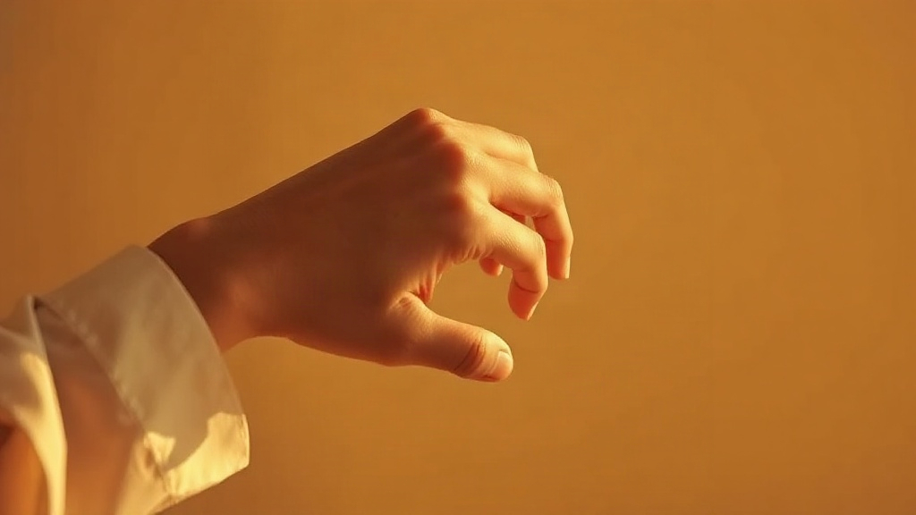A woman's wrist and hand gently touching, warm golden light, soft focus on skin texture, minimalist beige backgroun