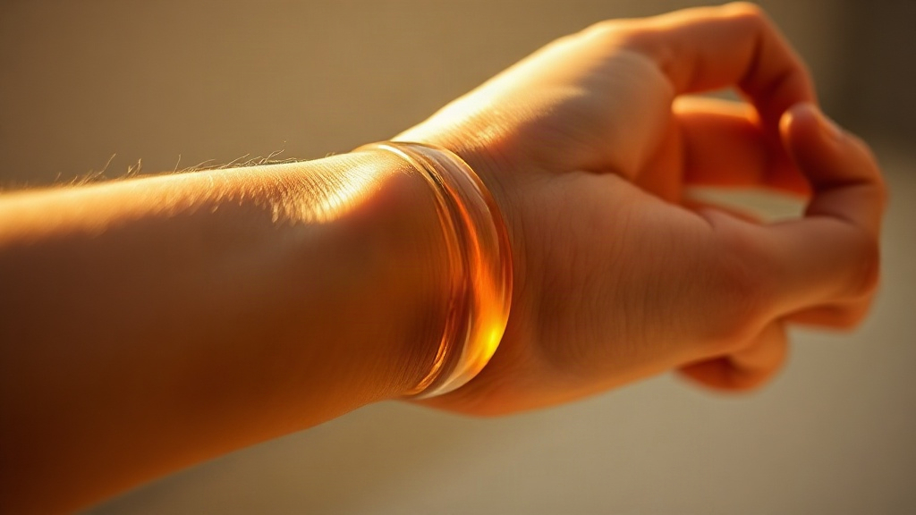 close-up of a hand applying perfume to the inside of a wrist, warm golden hour lighting, soft shallow depth of field, sk
