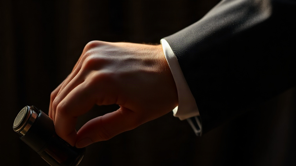 close-up photograph of a man's wrist and hand, fingers gently pressed against the inner wrist after applying fragra