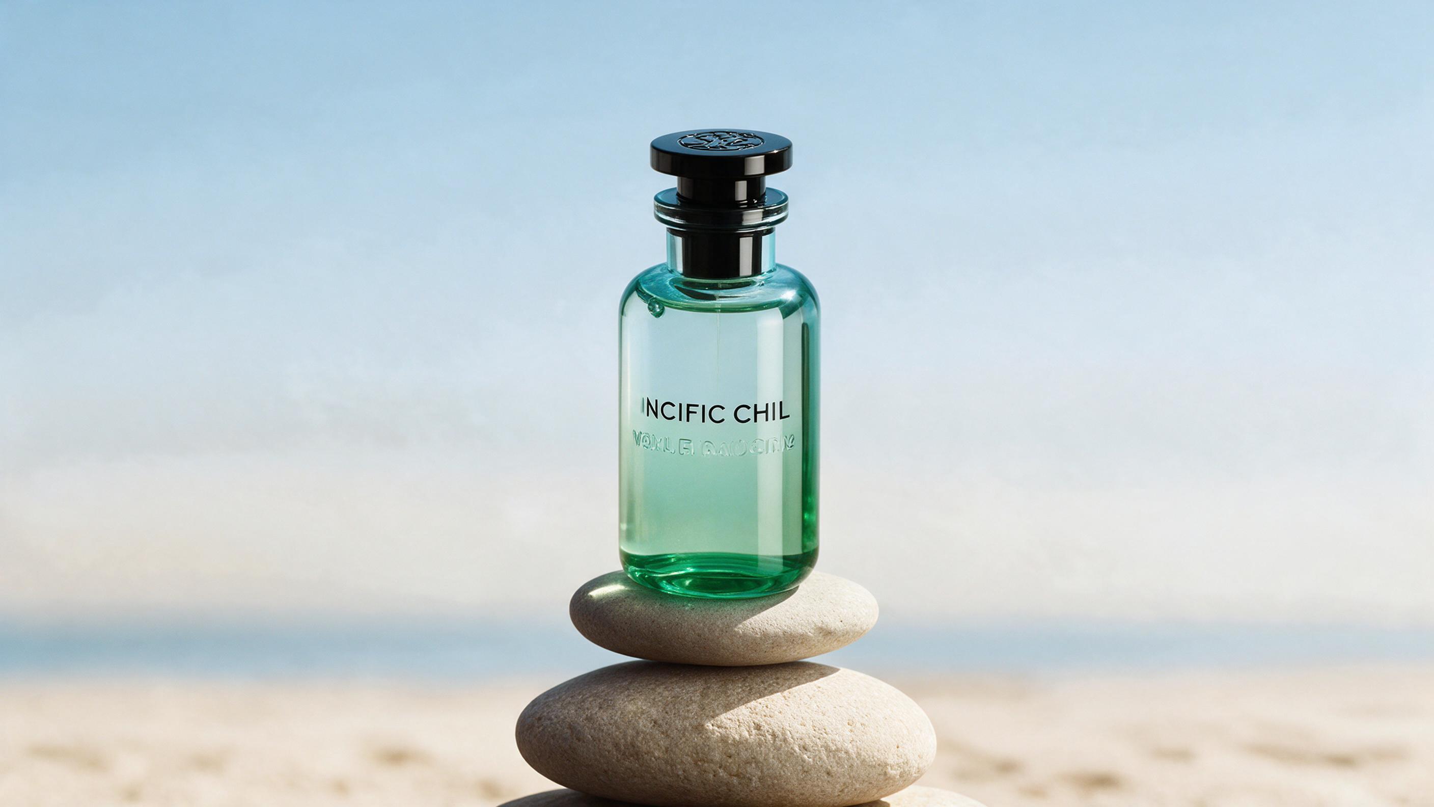professional studio product photograph of a luxury perfume bottle with a monogram-style cap, soft diffused lighting, pal