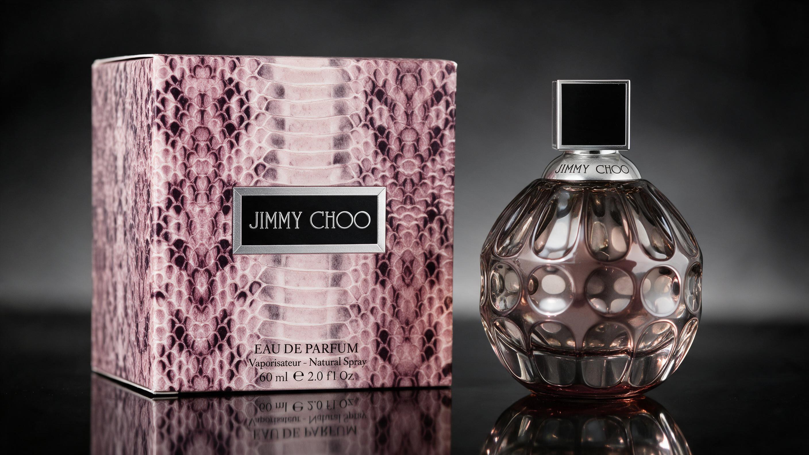 elegant product photography of a faceted glass perfume bottle with a golden cap, inspired by high heel design, standing 