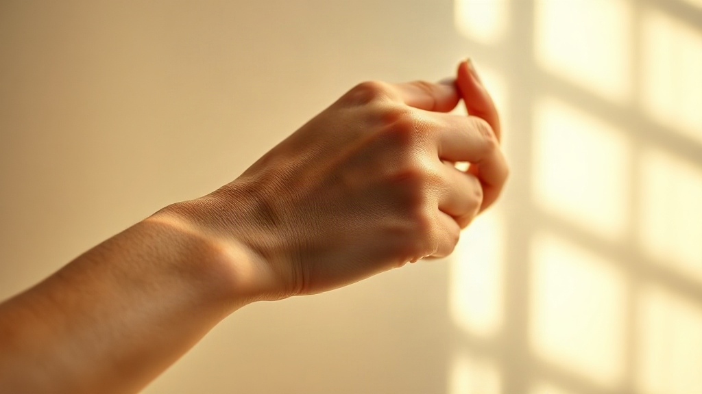 close up photograph of a woman's wrist and hand gently applying perfume, delicate fingers near the inner wrist, sof