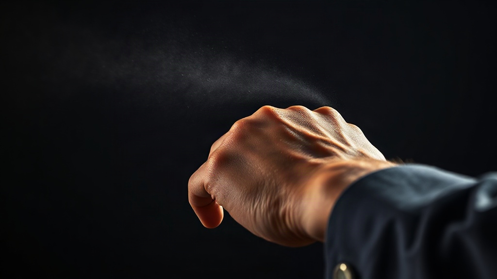 close-up photograph of a man's wrist and hand with a fine mist of perfume spray droplets in the air, soft warm stud