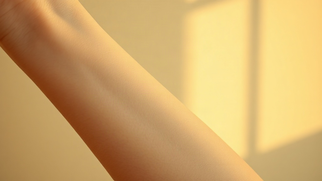 Close-up photograph of a woman's wrist and inner elbow with visible pulse points, soft golden hour side lighting, d