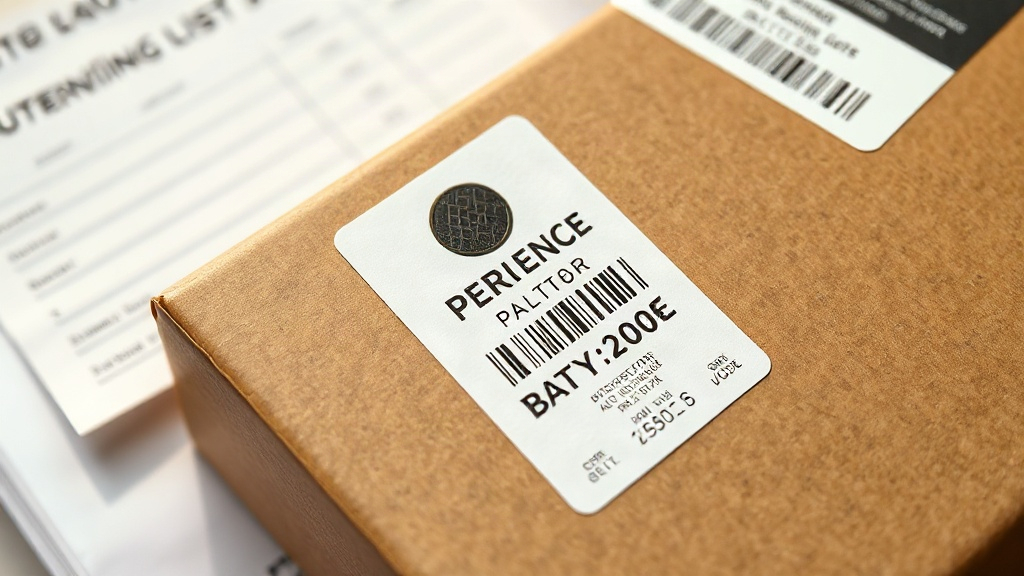 Close-up studio photo of a perfume authentication hologram sticker and printed batch-code label on secondary cardboard p