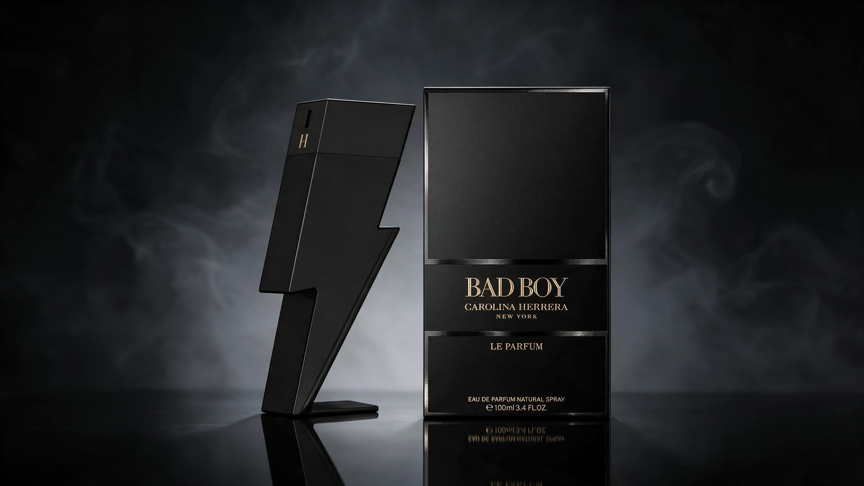 elegant studio product photography of a dark skull-shaped perfume bottle with a glossy black cap, placed on a reflective