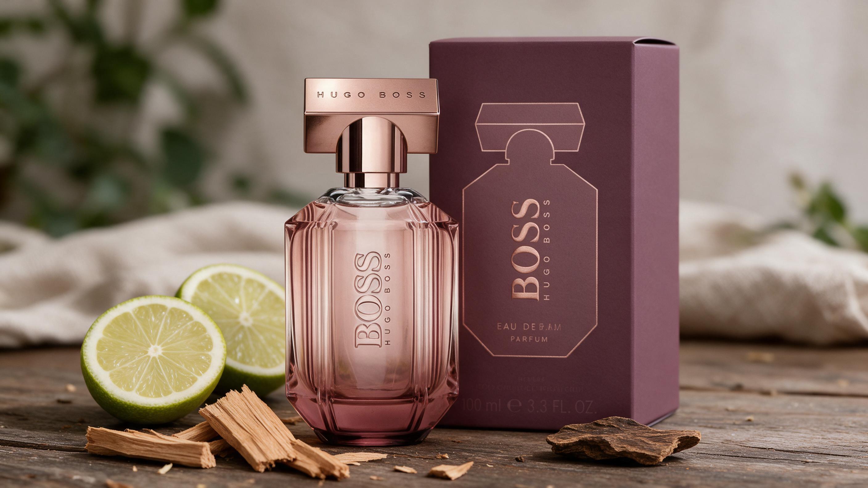 close-up still life of raw perfumery ingredients including bergamot citrus slices, cedarwood pieces, dried oud wood chip