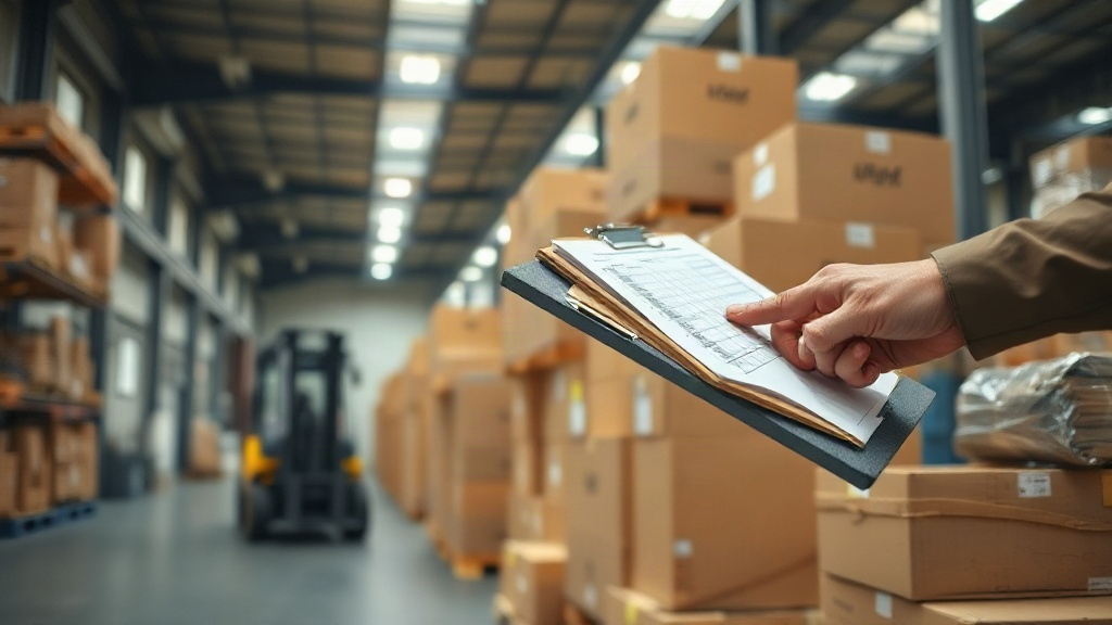 Wide photograph inside a wholesale distribution warehouse showing stacked cardboard shipping cartons on wooden pallets, 