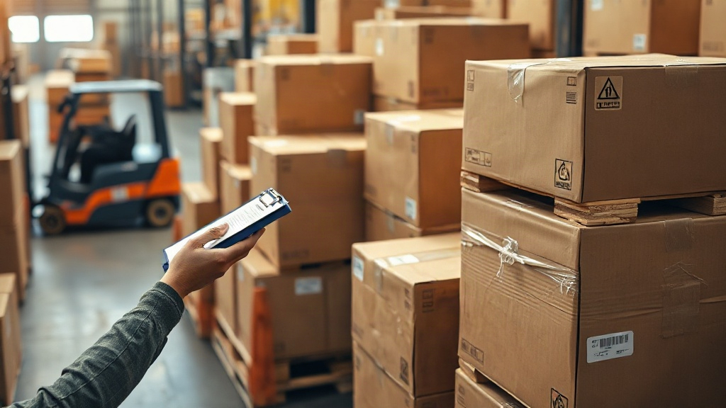 overhead photo of a wholesale distribution warehouse with wooden pallets stacked with sealed brown cardboard shipping ca