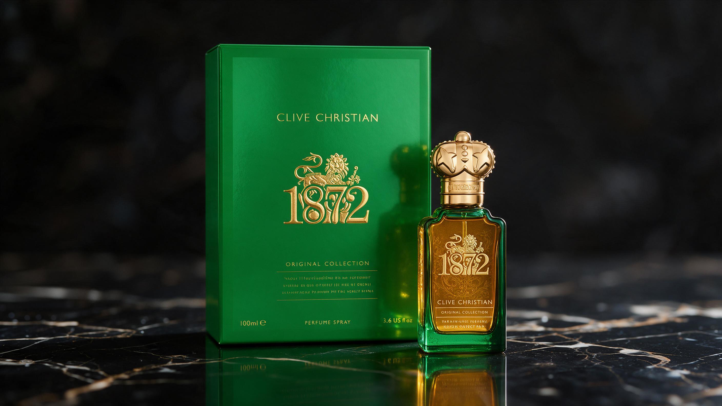 elegant luxury perfume bottle with amber-gold liquid and ornate gold cap standing on a reflective dark surface, studio l