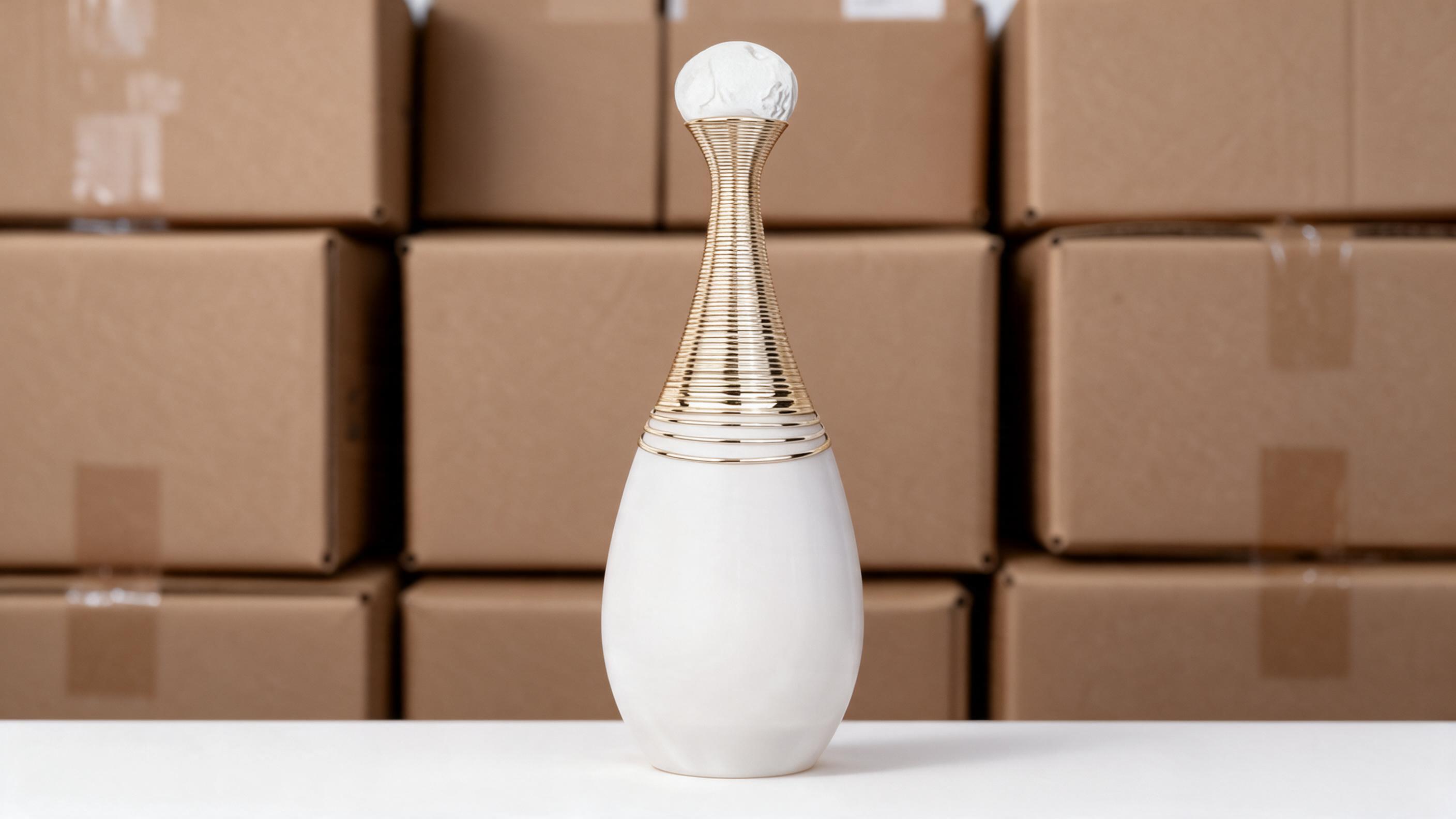 professional e-commerce product photography of a minimalist Korean skincare lotion bottle with a blue pump cap standing 